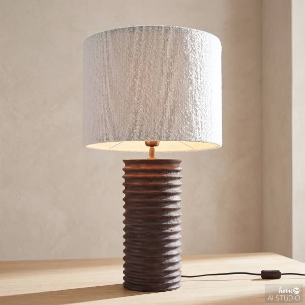 Lampada da tavolo GROOVED Legno di mango / poliestere / poliacrilico / ferro - nero / bianco - 1 punto luce