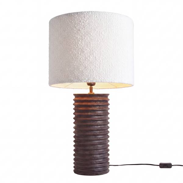 Lampada da tavolo GROOVED Legno di mango / poliestere / poliacrilico / ferro - nero / bianco - 1 punto luce