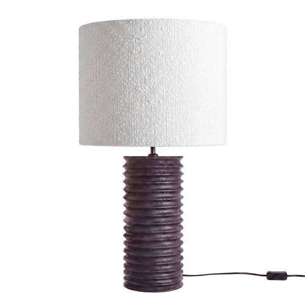 Lampada da tavolo GROOVED Legno di mango / poliestere / poliacrilico / ferro - nero / bianco - 1 punto luce