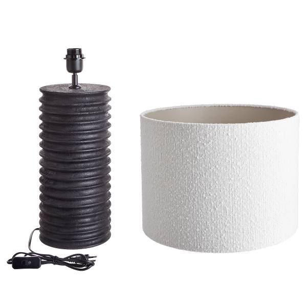 Lampada da tavolo GROOVED Legno di mango / poliestere / poliacrilico / ferro - nero / bianco - 1 punto luce