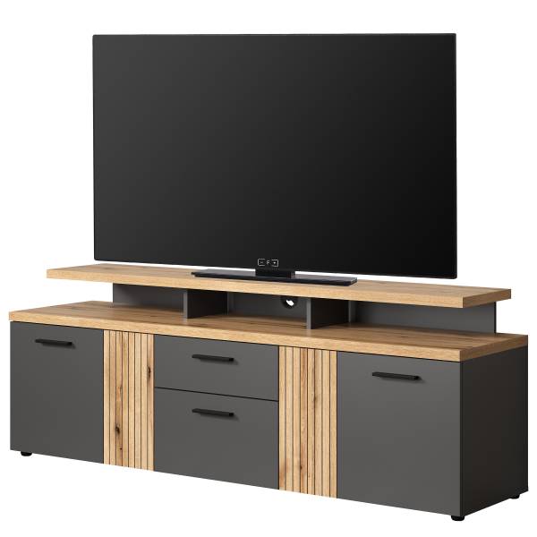 TV-Lowboard Esteban mit TV-Aufsatz Anthrazit / Eiche Evoke Dekor