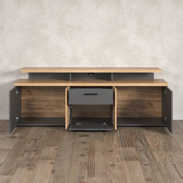 TV-Lowboard Esteban mit TV-Aufsatz Anthrazit / Eiche Evoke Dekor