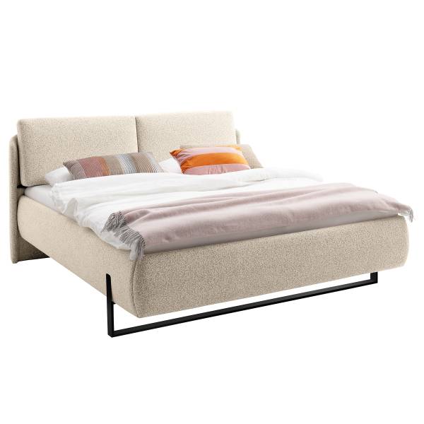 Polsterbett Dileser Strukturstoff Purna: Creme - Schwarz - 140 x 200cm - Schwarz