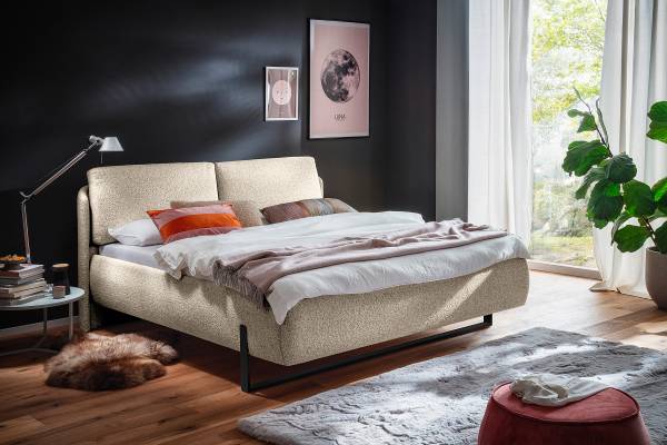 Polsterbett Dileser Strukturstoff Purna: Creme - Schwarz - 140 x 200cm - Schwarz