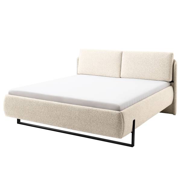 Polsterbett Dileser Strukturstoff Purna: Creme - Schwarz - 140 x 200cm - Schwarz