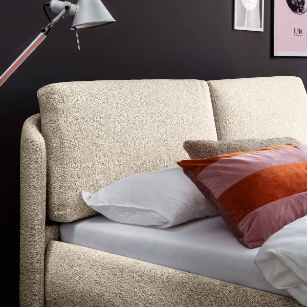 Polsterbett Dileser Strukturstoff Purna: Creme - Schwarz - 140 x 200cm - Schwarz