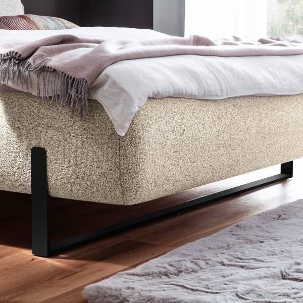 Polsterbett Dileser Strukturstoff Purna: Creme - Schwarz - 140 x 200cm - Schwarz