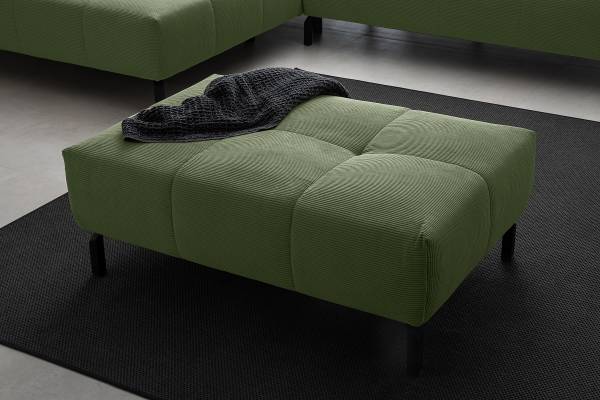 Polsterhocker AMARU Höhe 45 cm Feincordstoff Feena: Olivgrün