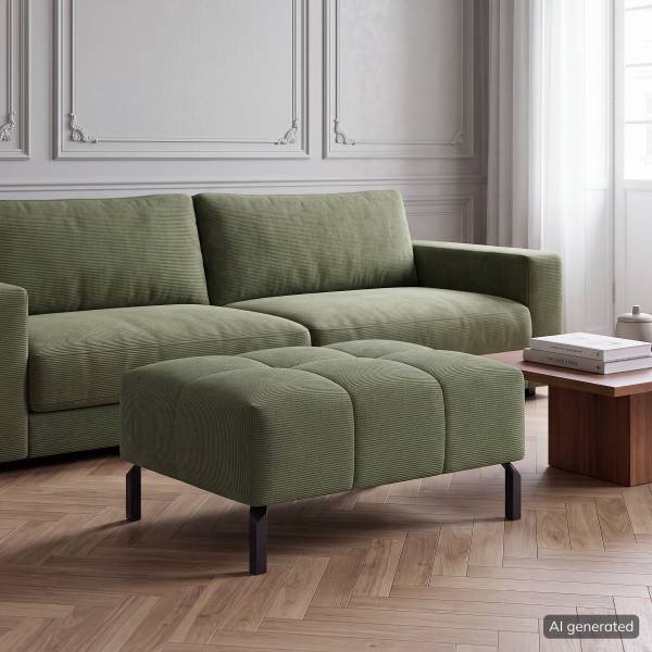 Polsterhocker AMARU Höhe 45 cm Feincordstoff Feena: Olivgrün