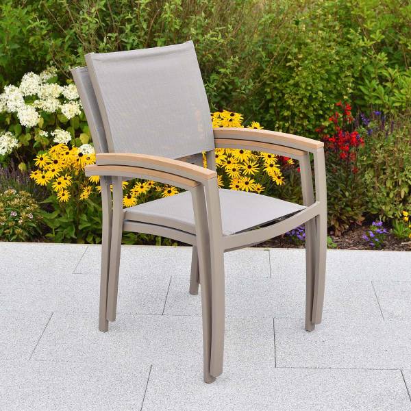 Stapelstuhl Piemont 2er-Set Beige - Braun - Polyester - Aluminium - 67 x 91 x 57 cm