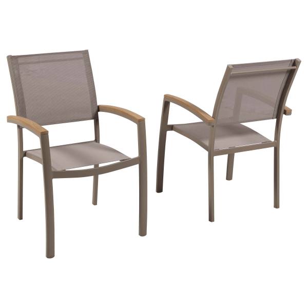 Stapelstuhl Piemont 2er-Set Beige - Braun - Polyester - Aluminium - 67 x 91 x 57 cm