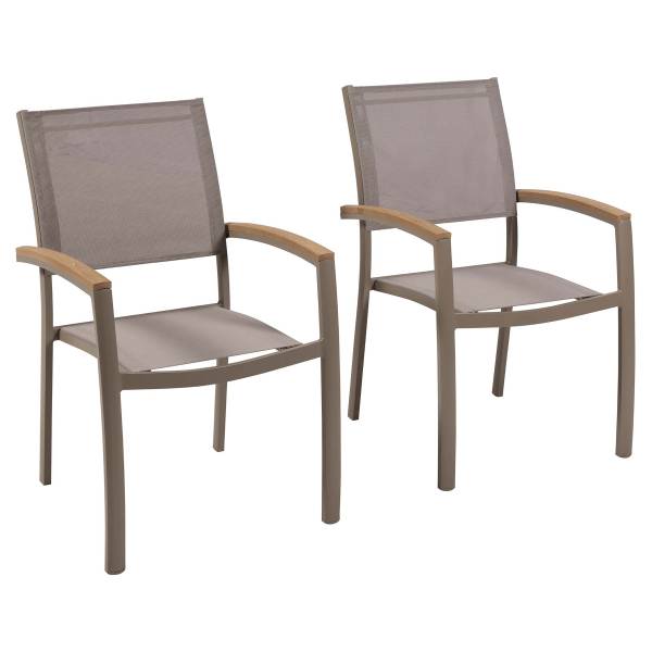 Stapelstuhl Piemont 2er-Set Beige - Braun - Polyester - Aluminium - 67 x 91 x 57 cm