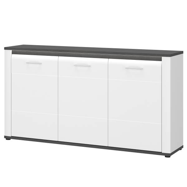 Sideboard Georgina mit 3 Türen Hochglanz Weiß / Grau