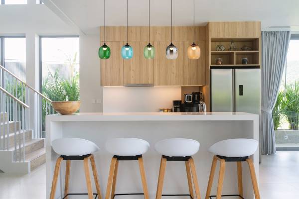 LED-hanglamp Minara ijzer/glas - meerdere kleuren- 5-lichts