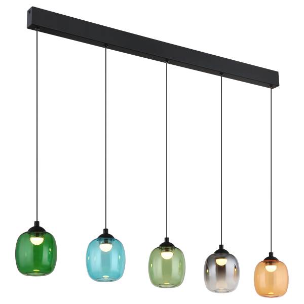 LED-hanglamp Minara ijzer/glas - meerdere kleuren- 5-lichts