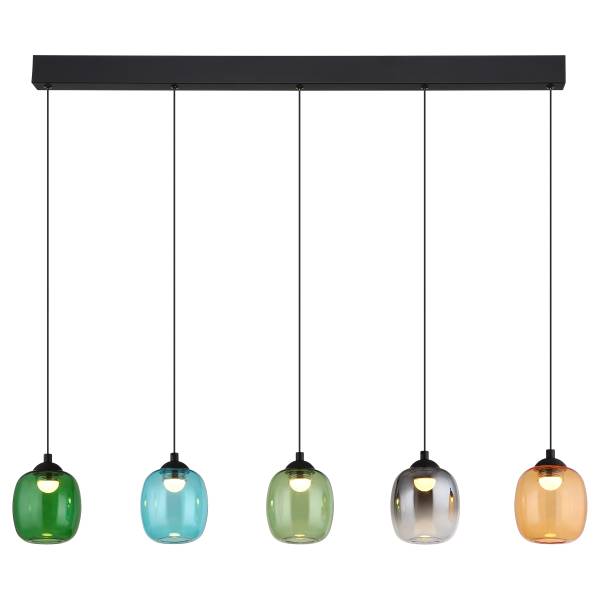 LED-hanglamp Minara ijzer/glas - meerdere kleuren- 5-lichts