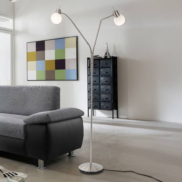 LED-Stehleuchte Loxy Eisen / Opalglas - Nickel Matt - 2-flammig