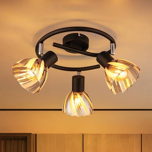 Plafonnier Zachery Rond Fer - 3 flammes - Noir