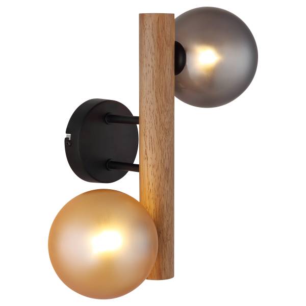 Wandlamp Riha Wood ijzer/rubberhout - zwart - 2-lichts