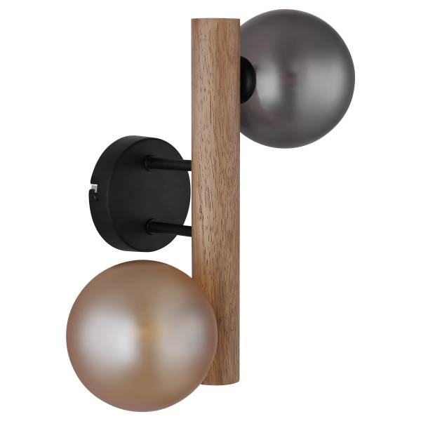 Wandlamp Riha Wood ijzer/rubberhout - zwart - 2-lichts