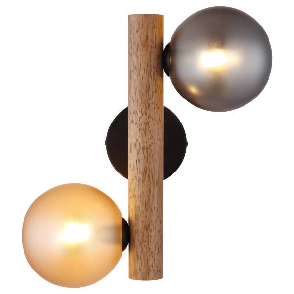 Wandlamp Riha Wood ijzer/rubberhout - zwart - 2-lichts