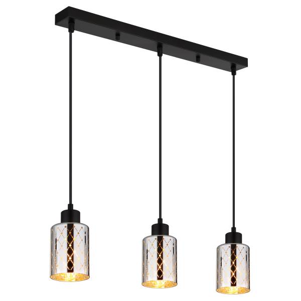 Hanglamp Alonso ijzer/gekleurd glas - zwart - 3-lichts