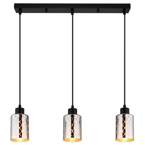 Hanglamp Alonso ijzer/gekleurd glas - zwart - 3-lichts
