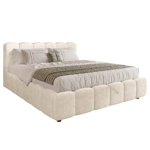 Letto imbottito contenitore Esliaa Tessuto Bouclé Laena: crema - 180 x 200cm