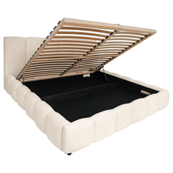 Letto imbottito contenitore Esliaa Tessuto Bouclé Laena: crema - 180 x 200cm