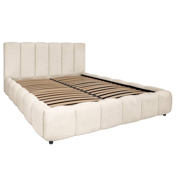 Letto imbottito contenitore Esliaa Tessuto Bouclé Laena: crema - 180 x 200cm