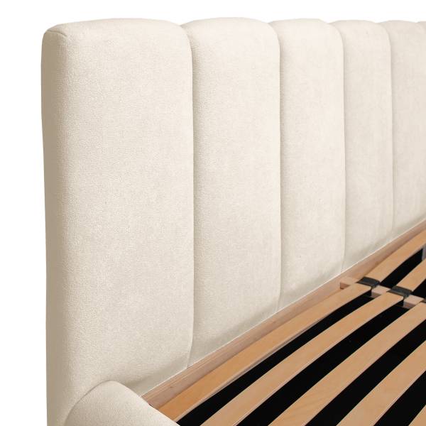 Letto imbottito contenitore Esliaa Tessuto Bouclé Laena: crema - 180 x 200cm