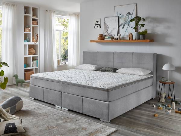 Boxspringbett Hutley Silber - Microfaser - 240 x 115 x 200 cm