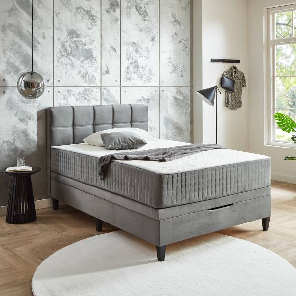 Boxspringbett Villie Samt Ferina: Grau