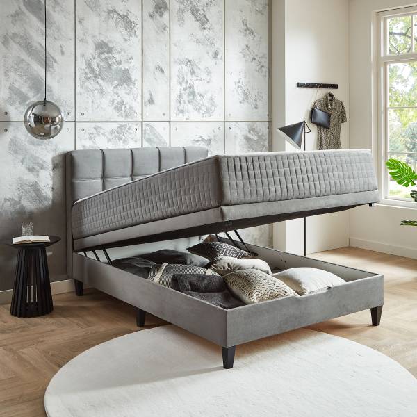 Boxspringbett Villie Samt Ferina: Grau