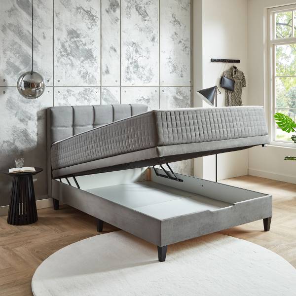 Boxspringbett Villie Samt Ferina: Grau