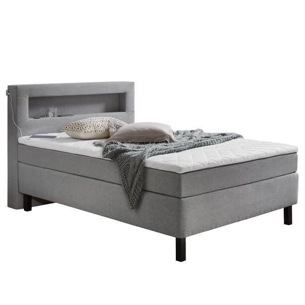 Boxspringbett Nalour mit LED-Beleuchtung Grau - Strukturstoff - 140 x 110 x 200 cm
