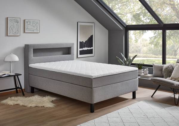 Boxspringbett Nalour mit LED-Beleuchtung Grau - Strukturstoff - 140 x 110 x 200 cm