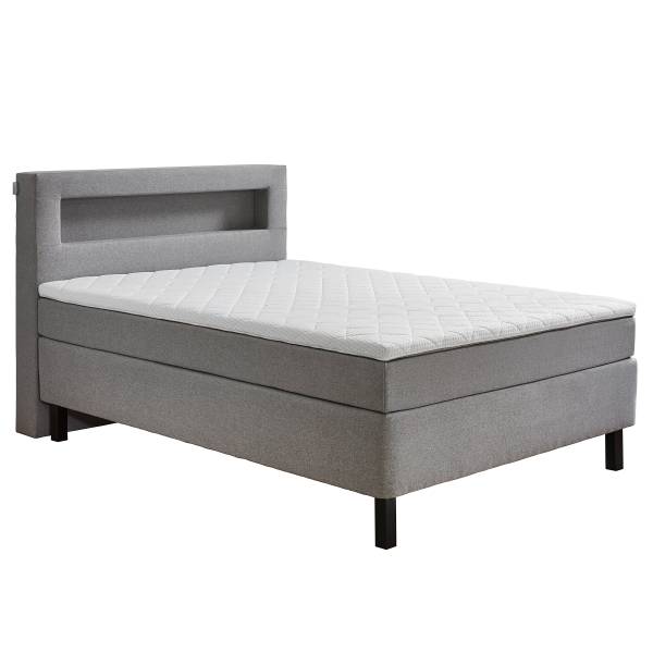 Boxspringbett Nalour mit LED-Beleuchtung Grau - Strukturstoff - 140 x 110 x 200 cm