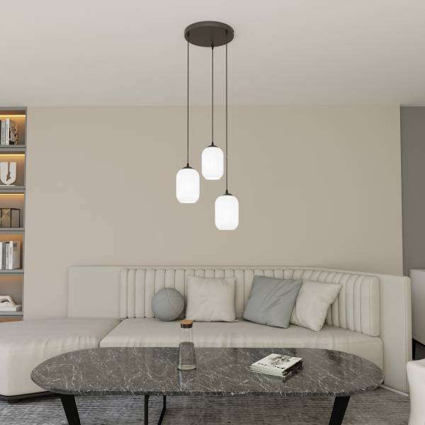 Pendelleuchte Verdi Premium Stahl / Glas - Weiß - Flammenanzahl: 3