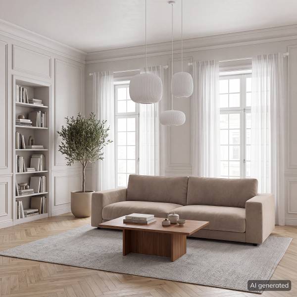Big-Sofa PUURO Samt Velika: Beige - Kaltschaum - Taschenfederkern - Polyurethanschaum