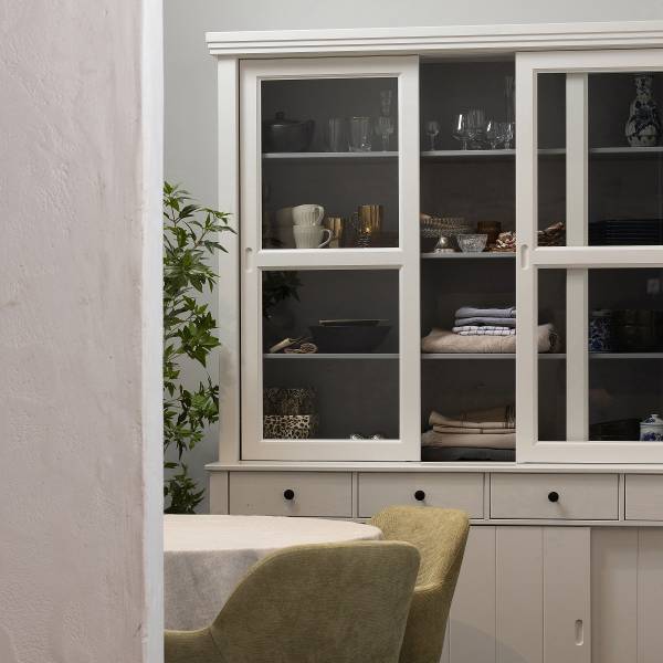 Massiver Vitrinenschrank Lagos Weiß