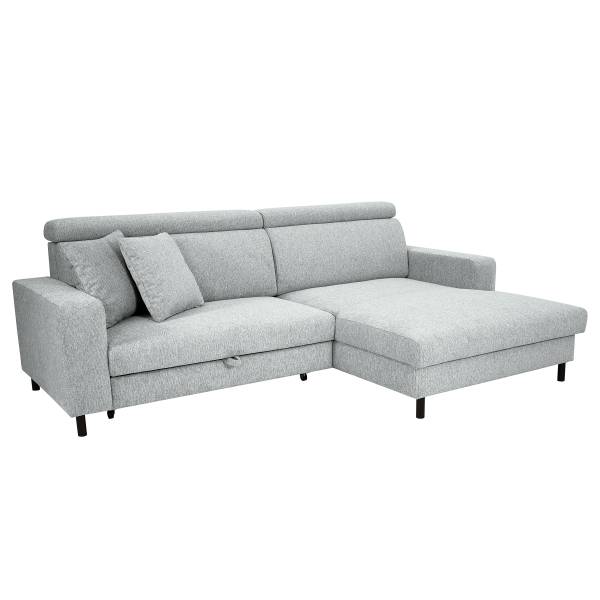 Ecksofa Girne mit Schlaffunktion Webstoff Gleni: Hellgrau - Longchair davorstehend rechts