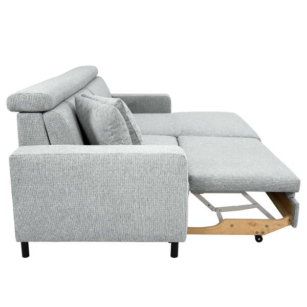 Ecksofa Girne mit Schlaffunktion Webstoff Gleni: Hellgrau - Longchair davorstehend rechts