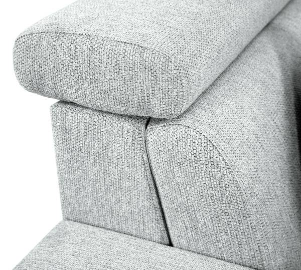 Ecksofa Girne mit Schlaffunktion Webstoff Gleni: Hellgrau - Longchair davorstehend rechts