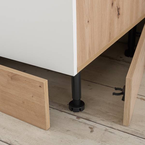 Autarke Küchenzeile Glowe 310 cm Matt Weiß / Eiche Artisan Dekor - Ohne Elektrogeräte