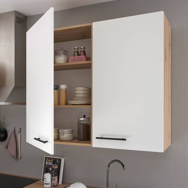 Autarke Küchenzeile Glowe 310 cm Matt Weiß / Eiche Artisan Dekor - Ohne Elektrogeräte