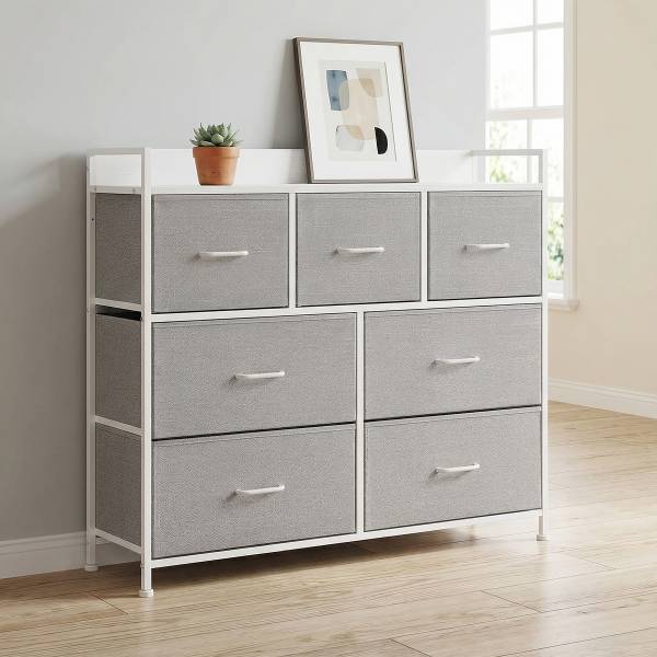 Kommode Tandiga - 7 Schubladen Grau / Weiß