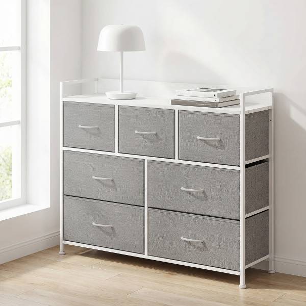 Kommode Tandiga - 7 Schubladen Grau / Weiß