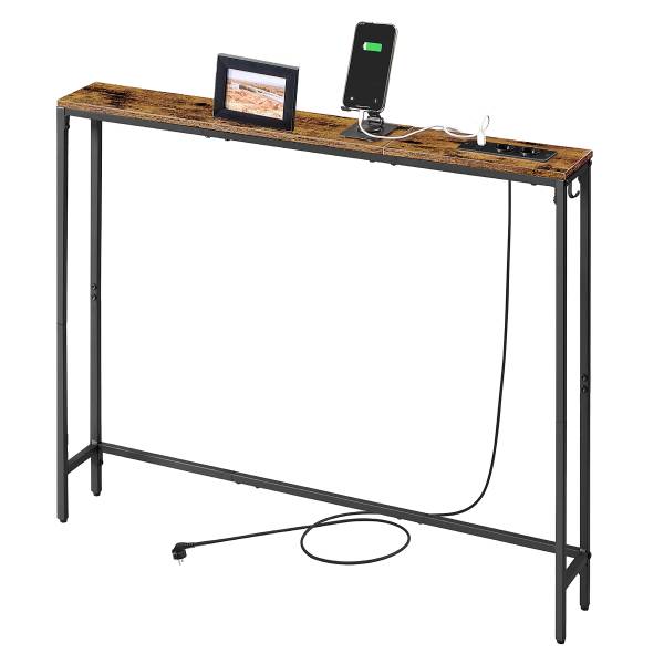 Table console Long Pine avec prise Décor Bois Ancien / Noir