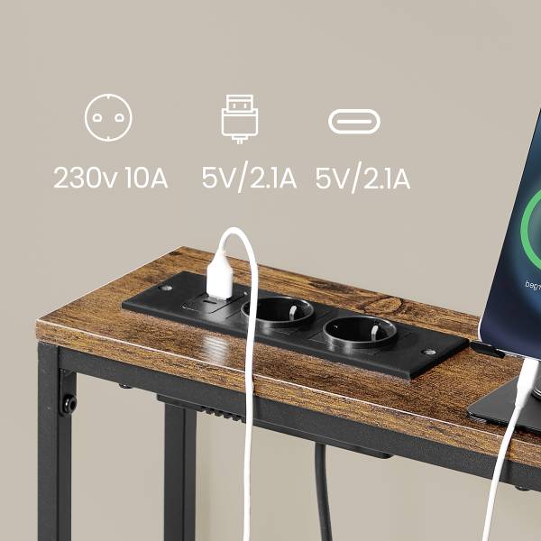 Table console Long Pine avec prise Décor Bois Ancien / Noir